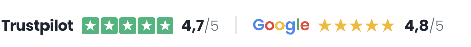 Trustpilot 4,7 Sterne, Google 4,8 Sterne